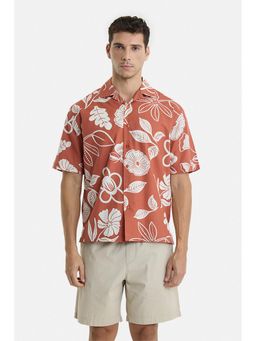 Snitch - Rust Floral Half Sleeves Boxy Party Shirt For Men