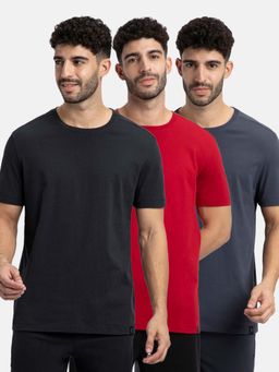 Jockey - Am16 Men Cotton Round Neck T-Shirt - Black, Graphite & Shanghai Red