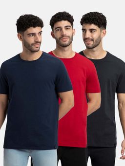 Jockey - Am16 Men Cotton Round Neck T-Shirt - Black, Navy & Shanghai Red