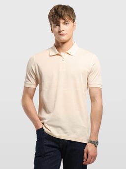 Arrow Sports - Mens Self Design Horizontal Striped Regular Fit Polo Shirt Beige