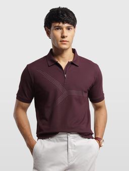 Arrow Sports - Mens Solid Stripe Detail Regular Fit Polo Shirt Purple