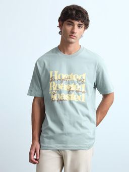 Flying Machine - Mens Typographic Printed Relaxed Fit T-Shirt Green
