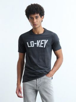 Flying Machine - Mens Typographic Printed Regular Fit T-Shirt Black