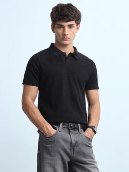 Flying Machine - Mens Solid Regular Fit Polo Shirt Black