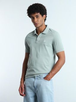 Flying Machine - Mens Solid Regular Fit Polo T-Shirt Green