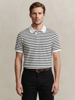 GANT - Men Pure Cotton White Pima Striped Polo T-Shirt