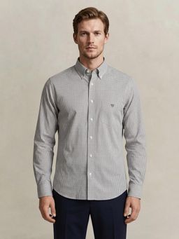 GANT - Men Poplin Grey Checked Classic Collar Shirt