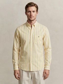 GANT - Men Poplin Yellow Striped Classic Collar Shirt