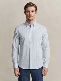 GANT - Men Pure Cotton Light Blue Dobby Striped Shirt
