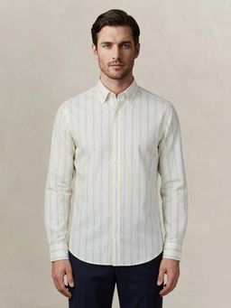 GANT - Men Pure Cotton Yellow Dobby Striped Shirt