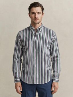 GANT - Men Poplin Green Striped Collar Shirt