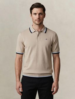 GANT - Men Pure Cotton Beige Polo T-Shirt