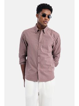 Snitch - Maroon Stripes Full Sleeves Regular Casual Shirt For Men