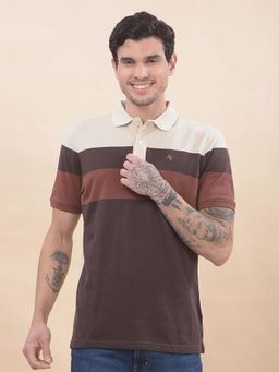 Cantabil - Striped Polo T-Shirt For Men Breathable And Soft Regular Fit Brown