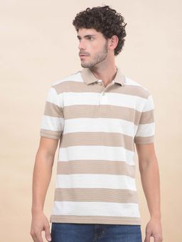 Cantabil - Striped Polo T-Shirt For Men Breathable And Soft Regular Fit Beige