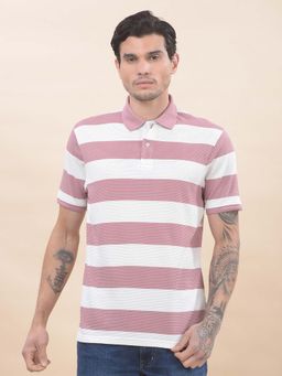Cantabil - Striped Polo T-Shirt For Men Breathable And Soft Regular Fit Pink