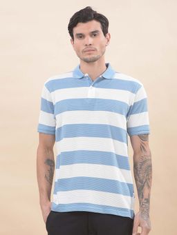 Cantabil - Striped Polo T-Shirt For Men Breathable And Soft Regular Fit Blue