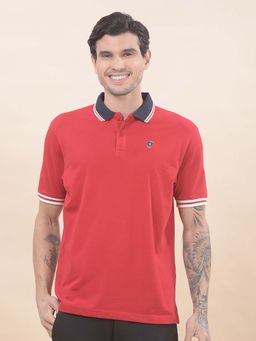 Cantabil - Solid Polo T-Shirt For Men Breathable And Soft Regular Fit Red