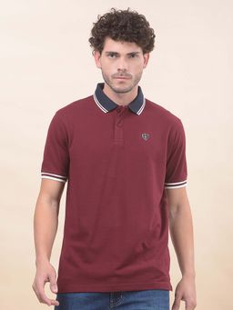 Cantabil - Solid Polo T-Shirt For Men Breathable And Soft Regular Fit Wine
