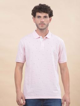 Cantabil - Printed Polo T-Shirt For Men Breathable And Soft Regular Fit Pink
