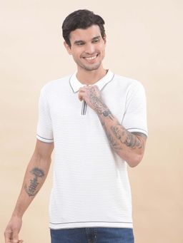 Cantabil - Self Design Polo T-Shirt For Men Breathable And Soft Regular Fit White
