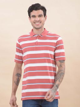 Cantabil - Striped Polo T-Shirt For Men Breathable And Soft Regular Fit Coral
