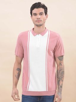 Cantabil - Colourblock Polo T-Shirt For Men Breathable And Soft Regular Fit Pink