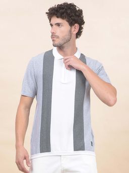 Cantabil - Striped Polo T-Shirt For Men Breathable And Soft Regular Fit Grey
