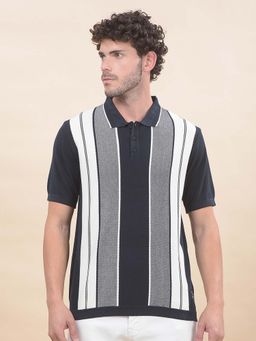 Cantabil - Striped Polo T-Shirt For Men Breathable And Soft Regular Fit Navy Blue