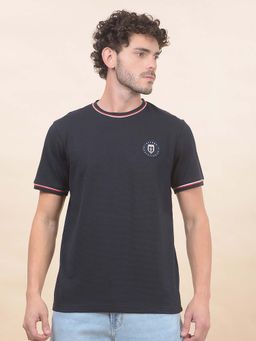 Cantabil - Solid T-Shirt For Men Breathable And Soft With Color Fastness Regular Fit Navy Blue