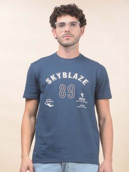 Cantabil - Printed T-Shirt For Men Breathable And Soft With Color Fastness Regular Fit Blue