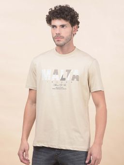Cantabil - Printed T-Shirt For Men Breathable And Soft With Color Fastness Regular Fit Beige
