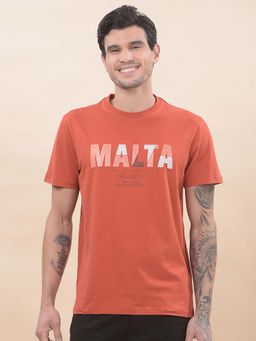 Cantabil - Printed T-Shirt For Men Breathable And Soft With Color Fastness Regular Fit Orange