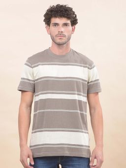 Cantabil - Striped T-Shirt For Men Breathable And Soft With Color Fastness Regular Fit Grey
