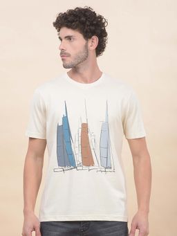 Cantabil - Printed T-Shirt For Men Breathable And Soft With Color Fastness Regular Fit Beige