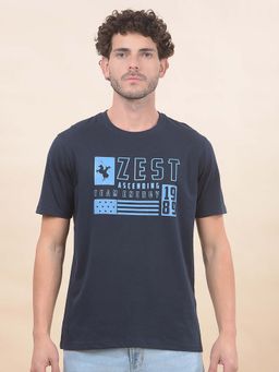 Cantabil - Printed T-Shirt For Men Breathable & Soft With Color Fastness Regular Fit Navy Blue