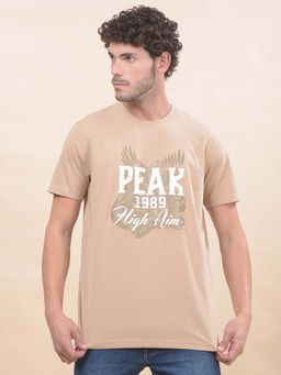 Cantabil - Printed T-Shirt For Men Breathable And Soft With Color Fastness Regular Fit Beige