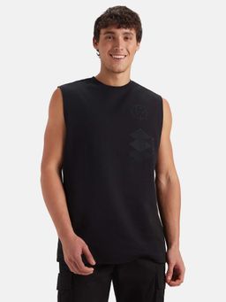 Jockey - Mz07 Men Super Combed Cotton Rich Print Oversized Tank Top - Deep Black