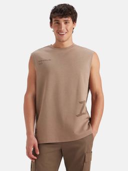 Jockey - Mz07 Men Super Combed Cotton Rich Print Oversized Tank Top - Taupe Grey