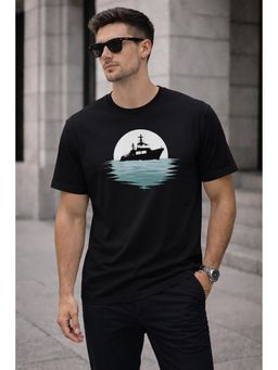Glito - Black Cotton Graphic Printed Round Neck T-Shirt For Men