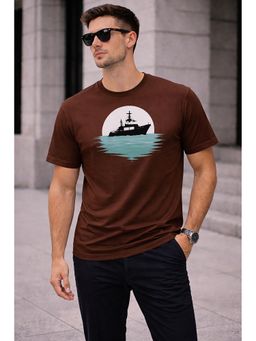 Glito - Brown Cotton Graphic Printed Round Neck T-Shirt For Men