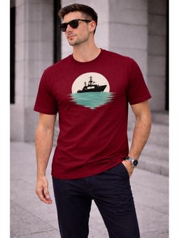 Glito - Maroon Cotton Graphic Printed Round Neck T-Shirt For Men