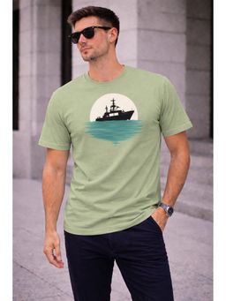 Glito - Pista Green Cotton Graphic Printed Round Neck T-Shirt For Men