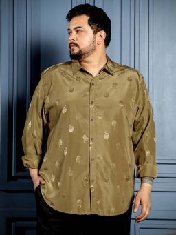 Instafab Plus - Mens Olive Full Sleeves Relaxed Party Shirt