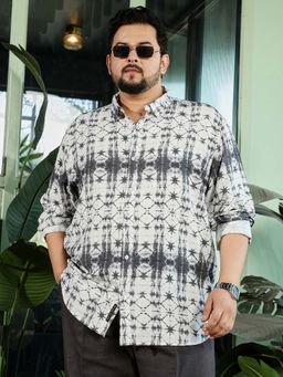 Instafab Plus - Mens Off White Tie Dye Full Sleeves Relaxed Casual Shirt