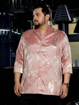 Instafab Plus - Mens Light Pink Self Design Full Sleeves Relaxed Shirt