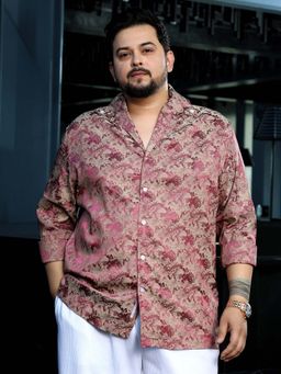 Instafab Plus - Mens Mauve Three Fourth Sleeves Relaxed Party Shirt