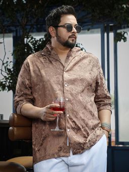 Instafab Plus - Mens Brown Full Sleeves Relaxed Party Shirt
