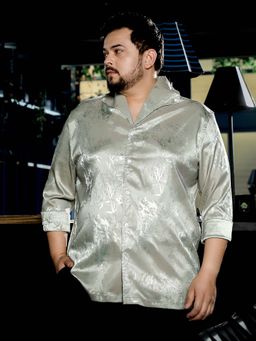 Instafab Plus - Mens Sage Green Full Sleeves Relaxed Party Shirt