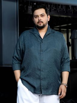 Instafab Plus - Mens Teal Full Sleeves Relaxed Party Shirt